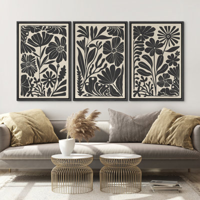 IDEA4WALL Abstract Botanical Unique Black And White Floral Modern Boho Framed Canvas Print 2 Pieces Wall Art Reviews Wayfair